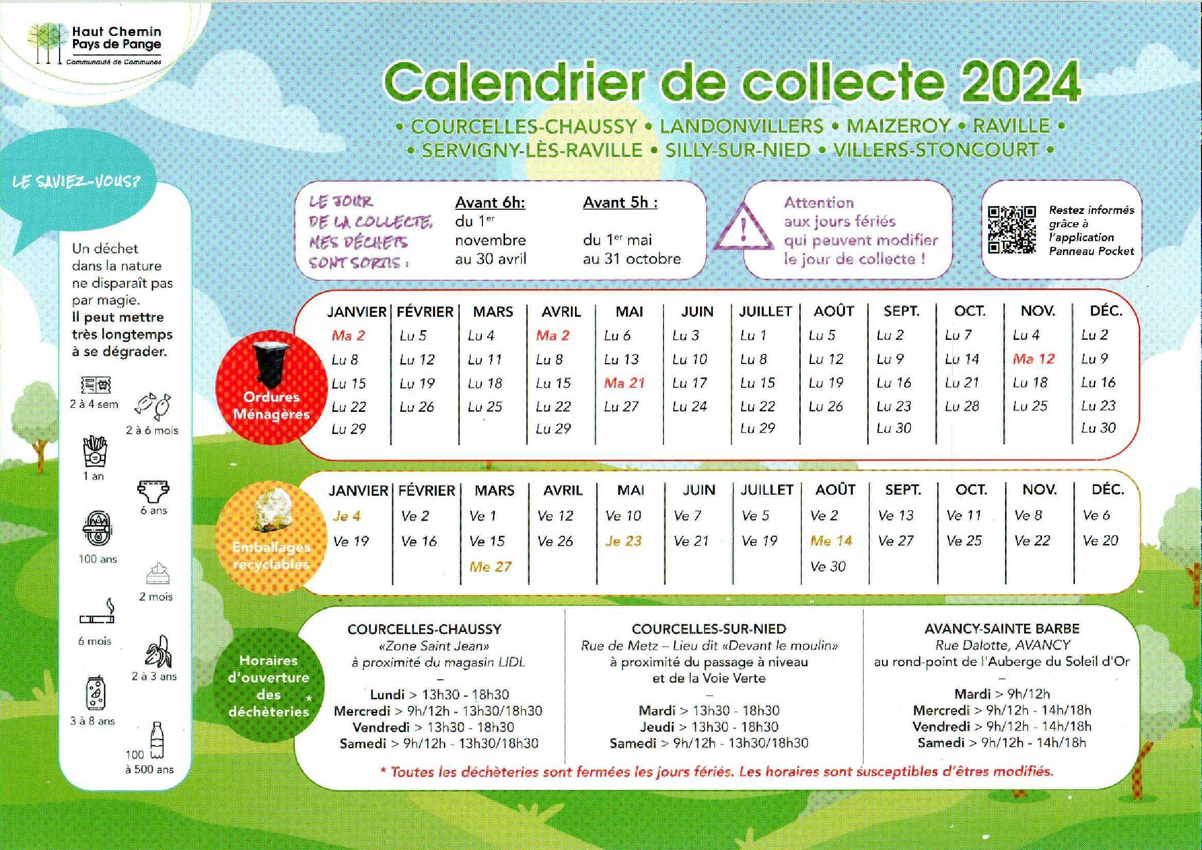 Calendrier de collecte des Ordures ménagères